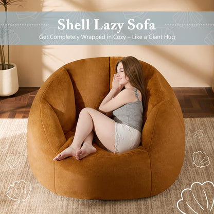 Gericco Giant Bean Bag Swivel Chair for Adults with Ottoman - Comfy Plush Round Shell Soft Accent Chaise Lounge Indoor Chair, Oversized Cozy Floor Sofa for Living Room Game Rooms, Orange