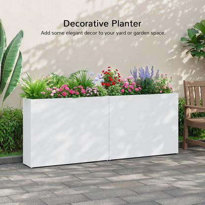 Stoog 38" Large Planters for Outdoor Plants Set of 2, Rectangular Metal Planter Box with Removable Insert Shelf, Ideal for Plants, Flowers, Vegetables, Garden, White
