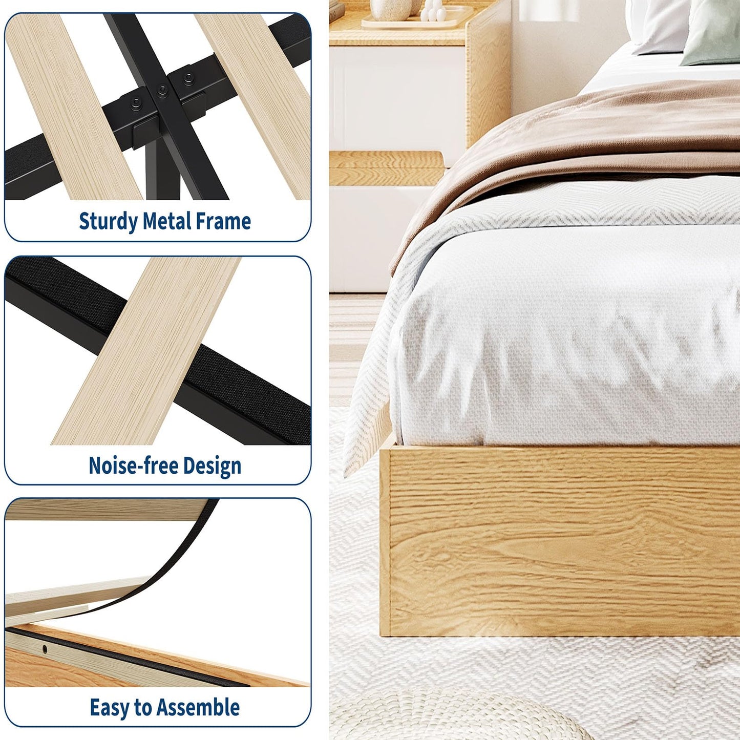GarveeHome California King Wood Platform Bed Frame,Wooden Bed Frame Without Headboard, Wood Slat Support,No Box Spring Needed, Easy Assembly