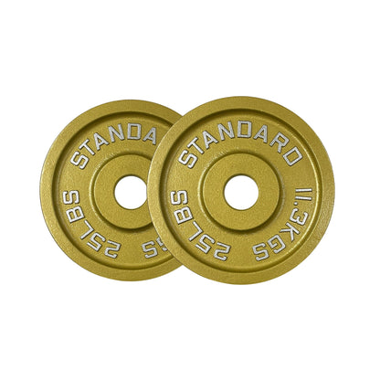 Gold Finish Olympic Steel Plates - Pairs and Sets 2 Inch Barbell Standard in Premium Gold for Weight Lifting (45lb Pair)