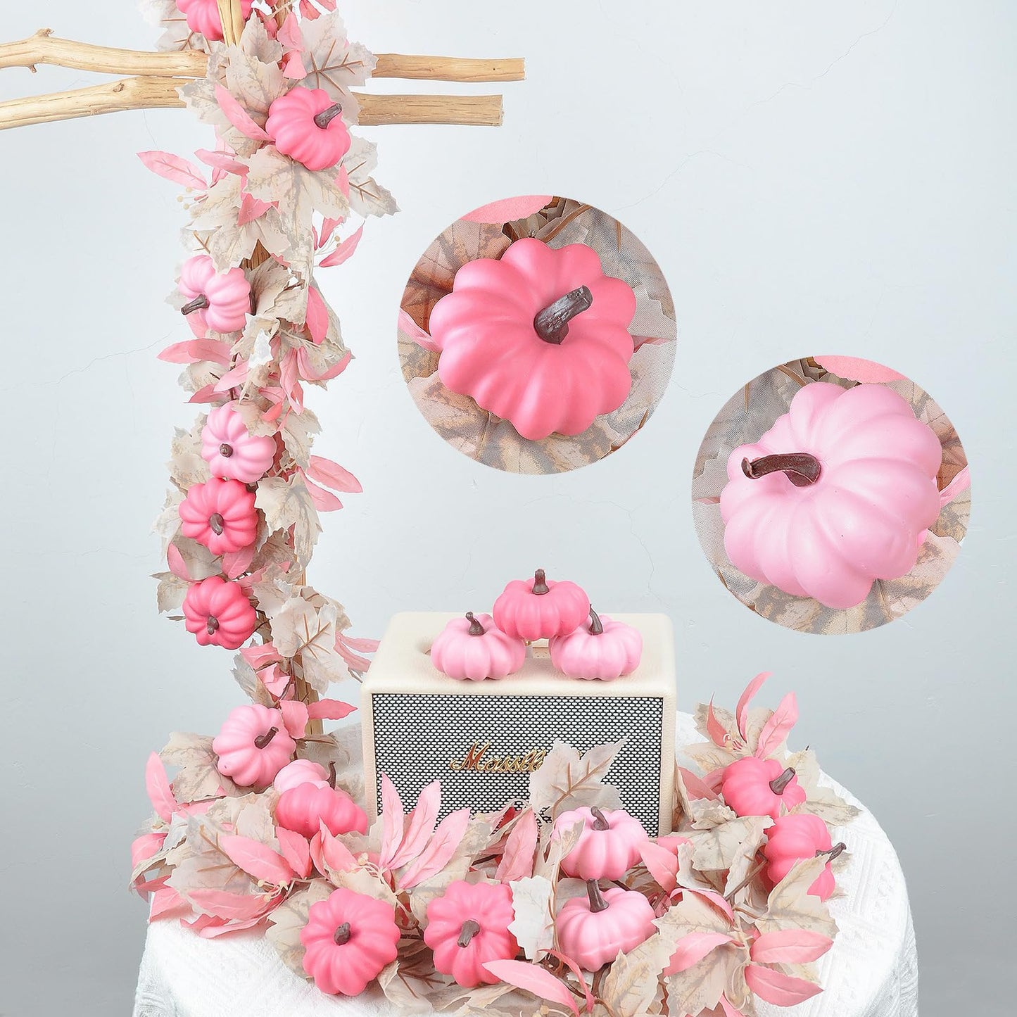 iToids Pink Pumpkins Halloween Decor, 16Pcs Pink Fall Decorations for Home Mini Pumpkins for Thanksgiving Party Table Centerpiece Decorations Autumn Festival Party Supplies