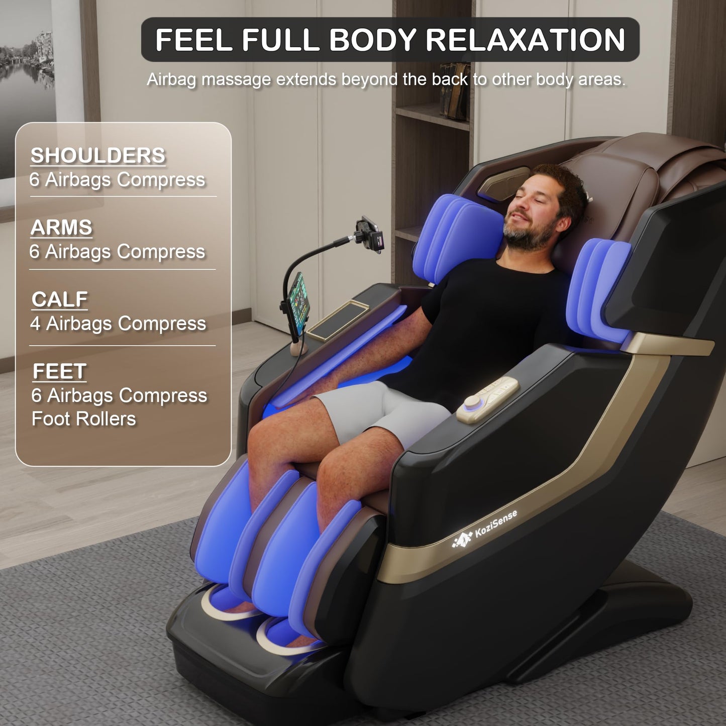 KoziSense KZ-313 2026 Heated Jade Roller Massage Chair Full Body, Deep Zero Gravity SL-Track with Heat, 12 Auto Modes, 6 Custom Programs, Backlit Touch Screen, Voice Control, Wireless Charger