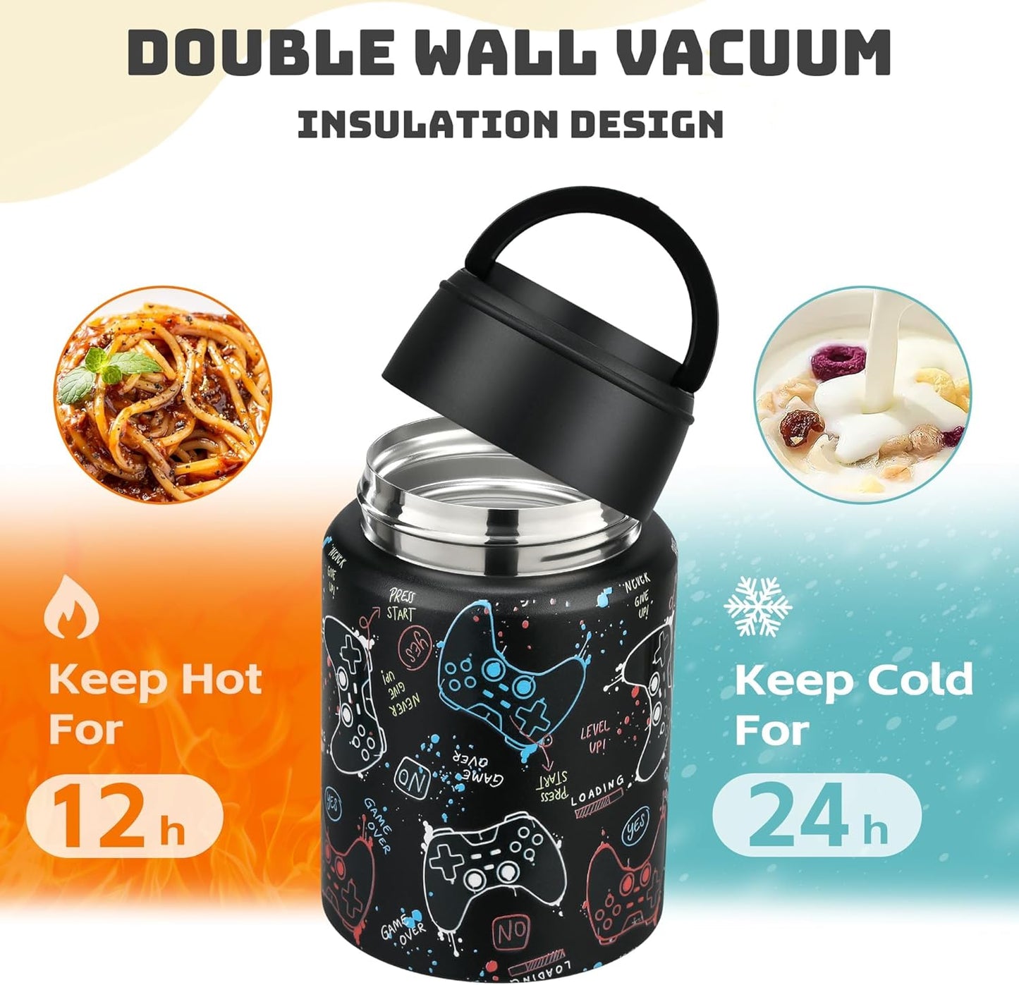 16oz Spoon(3+) Soup Thermo for Hot Food Kids Insulated Food Jar Leakproof Thermo Lunch Container for Kids Wide-Mouth