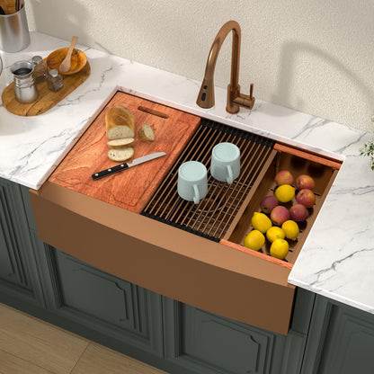 Lordear 33x21Inch Rose Gold Farmhouse Kitchen Sink Workstation SUS304 16-Gauge Stainless Steel Farmhouse Sink Apron Fron Farm Style Undermount Sinks, 33"x21"x10"