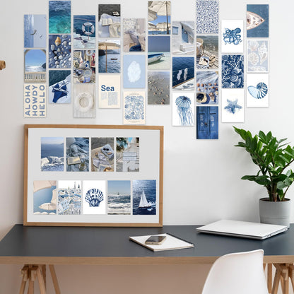 FYSUIMU 50Pcs Coastal Wall Collage Kit Art Print Aesthetic Blue Coastal Beach Surf Wall Decor for Bedroom Dorm Preppy Room Home Decor, 4 x 6 Inch
