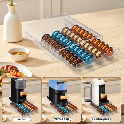 Clear Acrylic Coffee Pod Drawer for Nespresso Vertuo 40 Pod Double Sided Pull Out Organizer