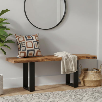 Alaterre Furniture Alpine Solid Wood Entryway Bench - 48 Inch Industrial Modern Bedroom Bench with Live Edge and Metal Legs - Furniture for Entryway, Dining Room, Kitchen, or Bedroom