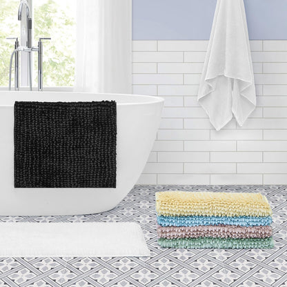 Laura Ashley Butter Chenille Bath Rug, Non Slip Shaggy Bathroom Mat for Tub and Sink - (20" x 34") Navy
