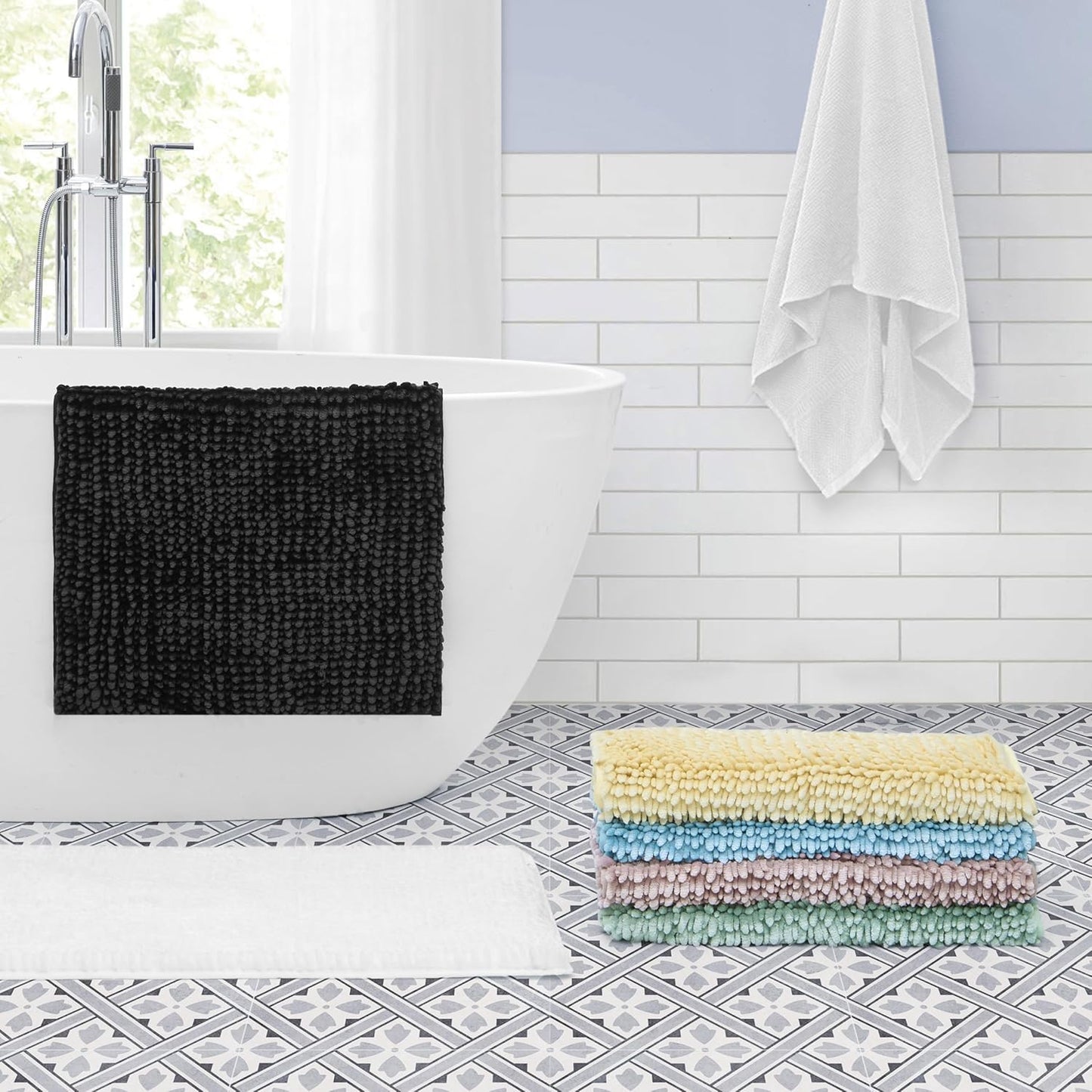 Laura Ashley Butter Chenille Bath Rug, Non Slip Shaggy Bathroom Mat, Absorbent Plush Carpet for Tub and Sink - (17" x