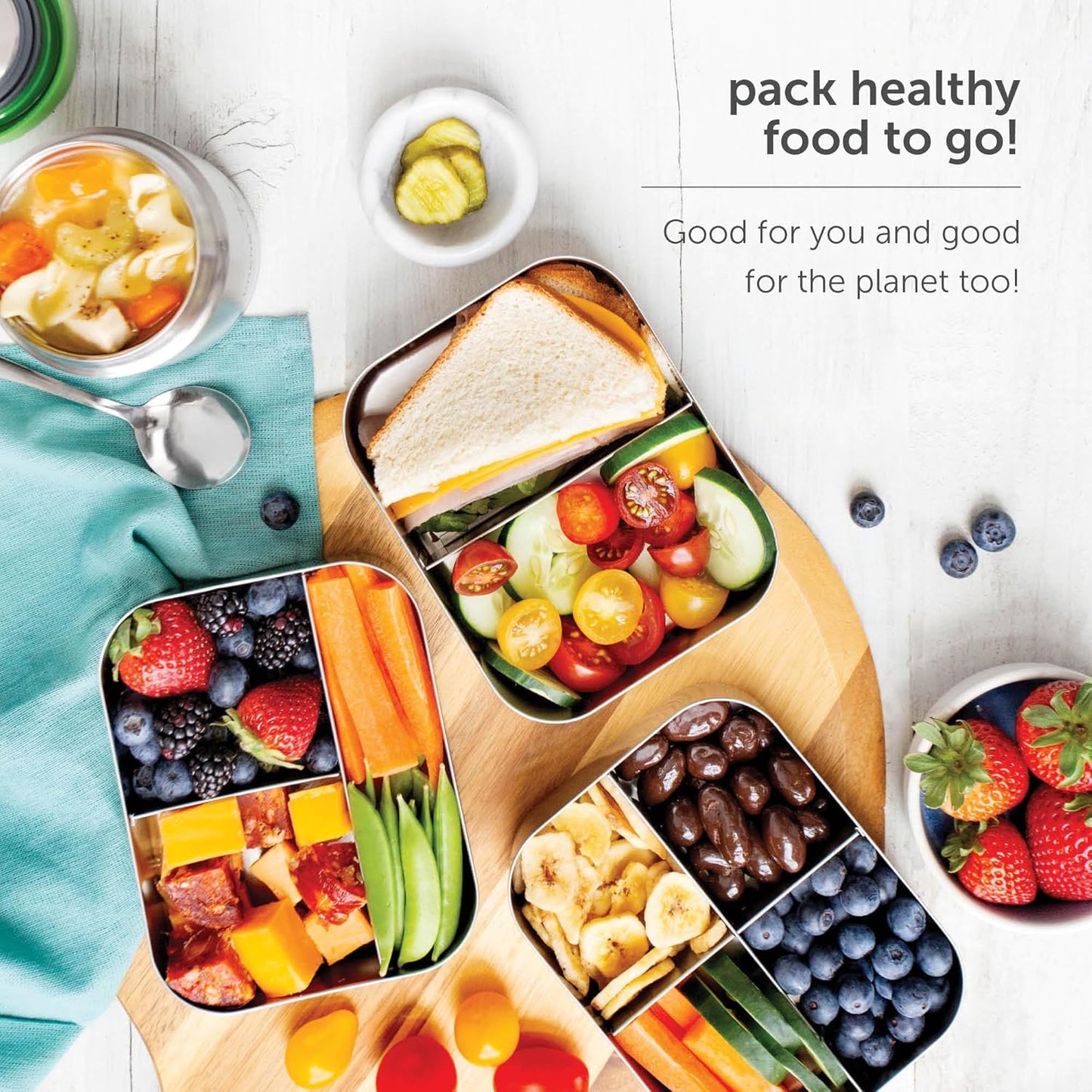 LunchBots Medium Uno Stainless Steel Sandwich Container - Eco-Friendly, Dishwasher Safe, Blue Dots for Wraps or Salads