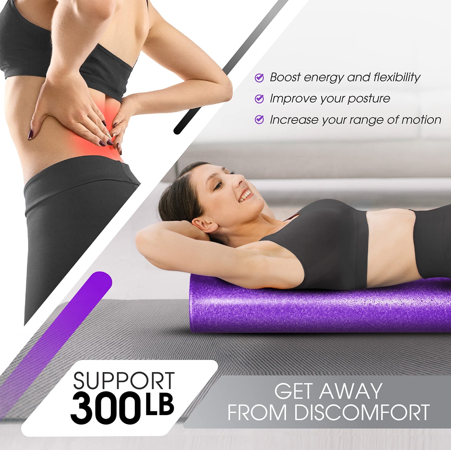 Yes4All High-Density EPP Round Back Roller Foam, Exercise Foam Roller for Yoga, Pilates & Stretching - 12, 18, 24, 36 inch