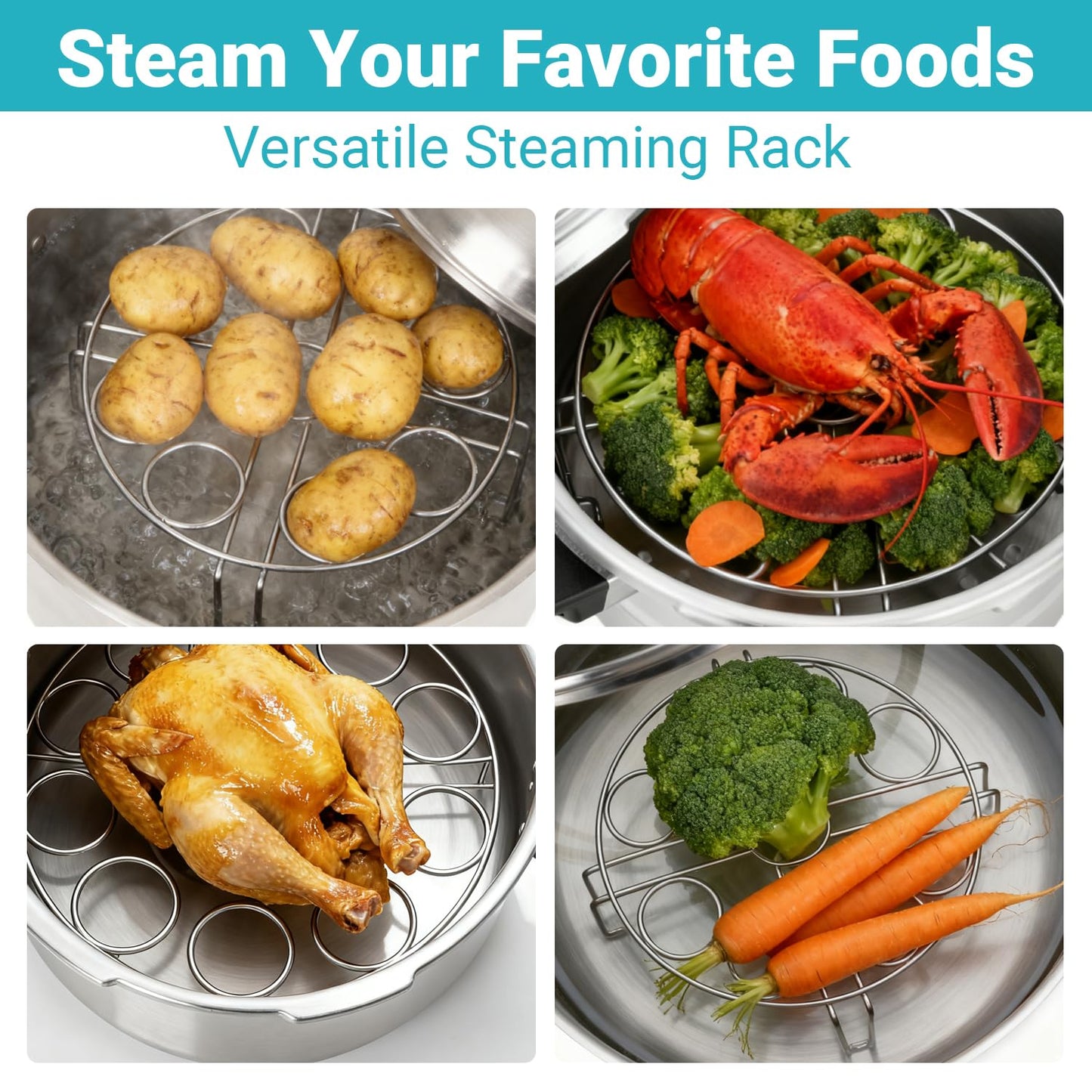 Stackable Egg Steamer Rack Compatible with Instant Pot 6qt & 8qt - 304 Stainless Steel Trivet with Heat-Resistant Handles, Holds 18 Eggs for Pressure Cooker & Pot, Multi-functional Cooling Rack