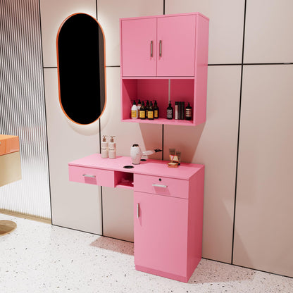 Wall Mount Barber Salon Station, Salon Storage Hair Stylist Equipment Set w,Appliance Holders,Lockable Drawers,Storage Cabinet