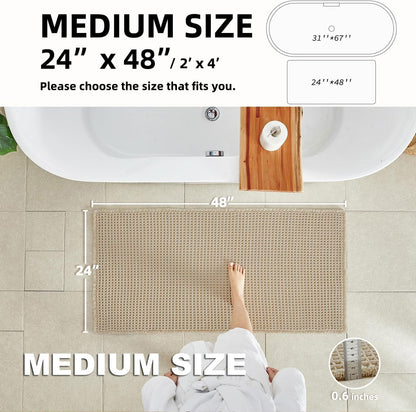 TYUU Bathroom Rug - Non-Slip Waffle Bath Mat | Super Absorbent & Quick Dry, 48''x24'' Pale Beige