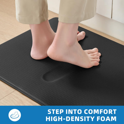 StepAura Kitchen Mats for Floor 2 Piece - 17"x29"+17"x47" Anti Fatigue Mats for Kitchen Floor - Non Slip Cushioned Rugs for Standing - Black