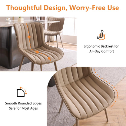 YOUNUOKE Mid-Century Modern Dining Chairs Set of 2, Khaki PU Leather Upholstered Kitchen Chairs with Khaki Metal Legs, Armless Accent Chair for Dining Room, Guest Reception Room