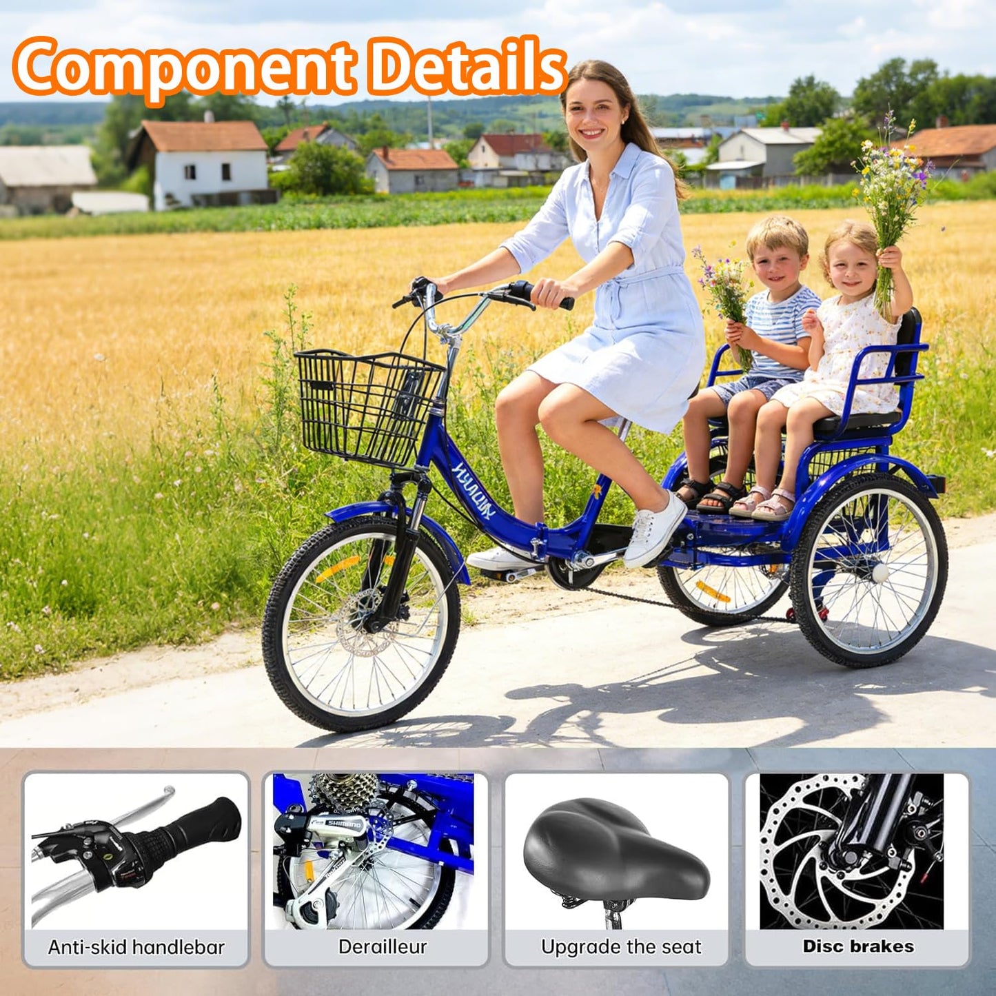 Adult Tricycle, 20 inch Folding Tricycle 3 Wheel Bike for Women,Men,Seniors, Cruiser Bike 3 Wheel Trike for Shopping Load 450Ib (1)