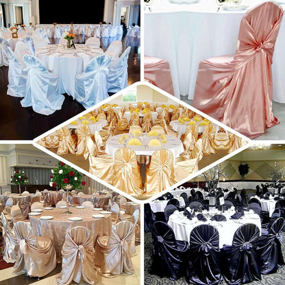 1 Efavormart Beige Chair Covers for Party PCS Satin Self Tie Universal Banquet Wedding Folding Chair Cover for Dining