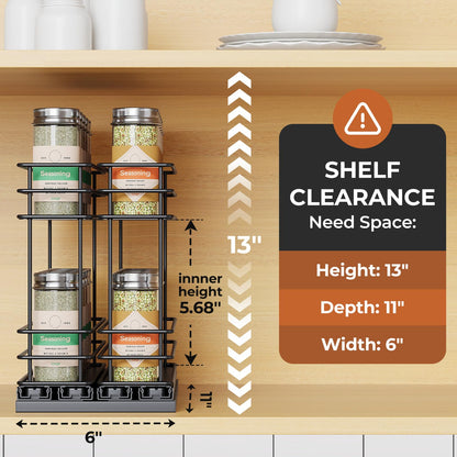 Pull Out Spice Rack Organizer for Cabinet, Slide Out Spice Racks, Easy to Install, 2.1''Wx10.35''Dx8.26''H, 3 Drawers 2 Tiers(Black)