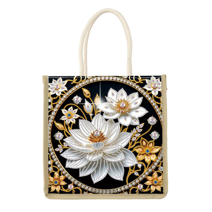antor DIY Diamond Painting Tote Bag Kit for Adults, Lotus Flower Elegant Diamond Art Handbag Craft Storage Bag, Crystal Art Diamond Painting Bag for Casual Shopping, Travel, Daily Use, Gift