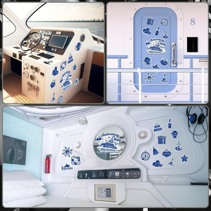 Happy Anniversary Cruise Door Magnets, Blue Silver Magnetic Decorations for Wedding Party, Refrigerator Decor