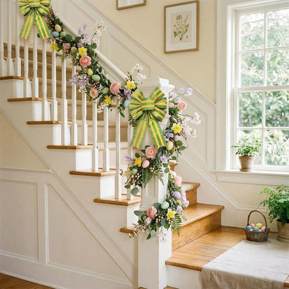 Hying Easter Wreath Bows - 2-Piece Yellow Green Striped Burlap Decor for Front Door & Parties