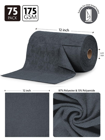 Fantasticlean Microfiber Cleaning Cloth Roll -75 Pack, Tear Away Microfiber Towels, 12" x 12", Reusable, Washable, Scratch Free, Ultra Absorbent for All-Around Cleaning Supplies (DimGray)