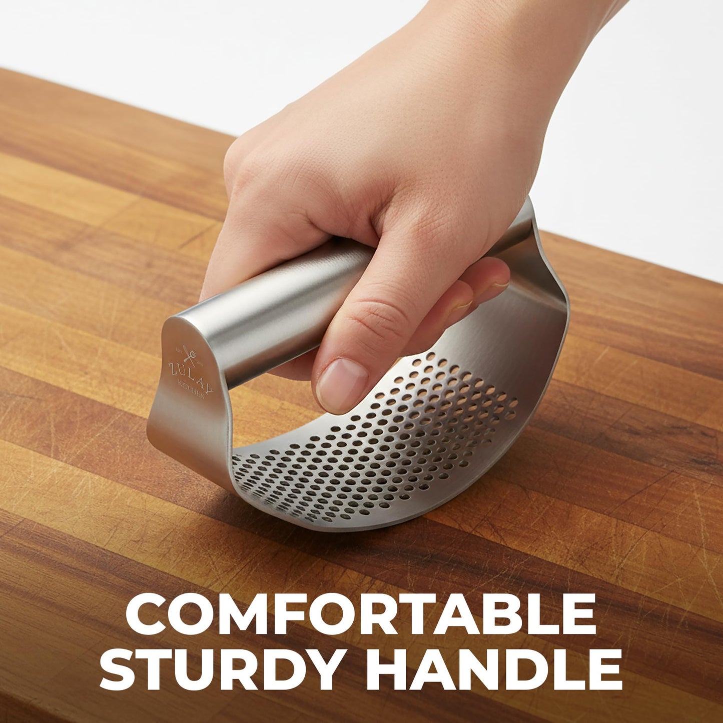 Zulay Kitchen Stainless Steel Garlic Press Rocker Set - Time Saving, Durable Strong Garlic Mincer Tool - Easy to Use & Clean Garlic Crusher Set with Peeler and Scraper Kitchen Gadget Smasher