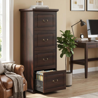 Tribesigns Wooden 4-Drawer File Cabinet with Adjustable Hanging Bar,Vertical File Cabinet for Letter/Legal/A4/F4 Size,Tall Filing Cabinet for Home Office,Walnut