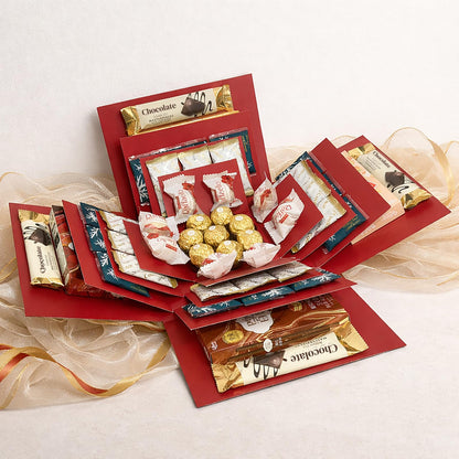 HAULKIM 4-Layer Explosion Gift Box, 10''x10''x7'' Red Glittery Creative Gift Boxes for Presents, DIY Surprise Gift Box Explosion for Birthday Easter Mother's Day and Father's Day Anniversaries (Red)