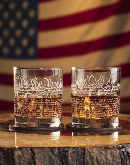 Constitution Of The United States Whiskey Rocks Glass, 10 oz Old Fashioned Gift - We The People American Patriotic
