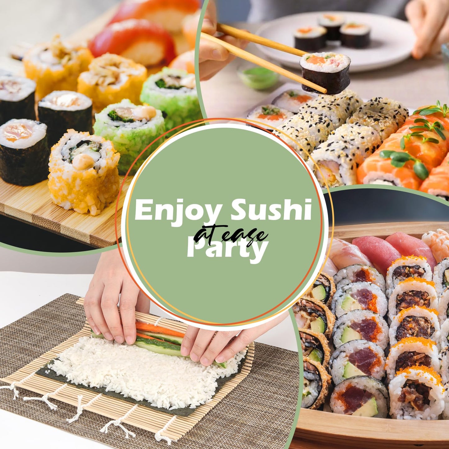LEQC 10PCS Sushi Rolling Mat 9.5"x9.5" – Durable Sushi Mat with Tightly-Bound Design for Home & Restaurant Use (White)