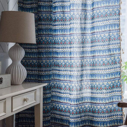 vctops Bohemian Cotton Linen Geometric Printed Window Curtain Panel, Room Darkening Curtain for Living Room, 1 Piece