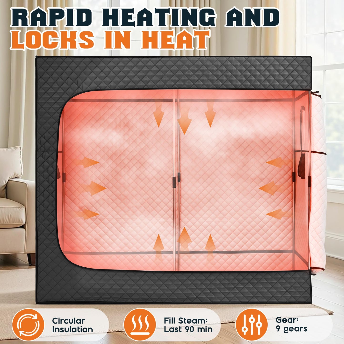 Albott 3 Person Steam Sauna for Home, Portable Sauna Tent with 3L 1500W Steamer, Extra Large Size 6.6’ x 3.3’ x 5.8’ Full Body Home Spa, Remote Control, Folding Chair, Grey
