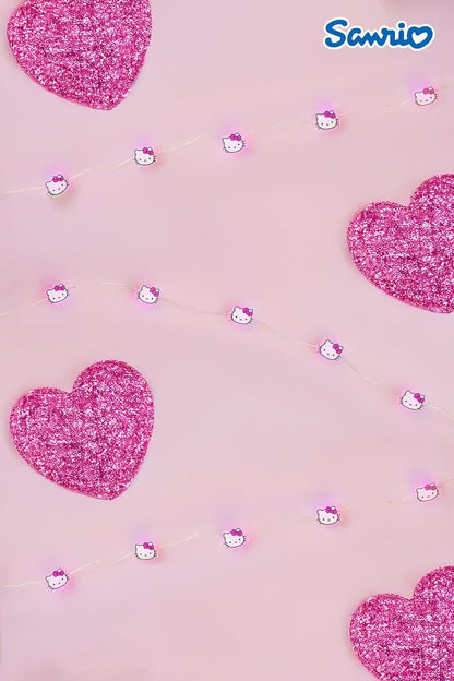 20ct 7 Silver Buffalo Hello Kitty Face with Pink Bow Decorative String Lights, Feet Long, Battery Powered (Batteries
