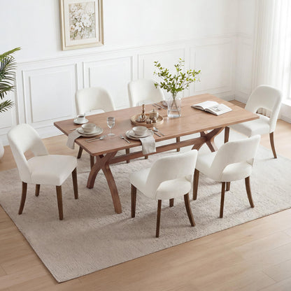 KISLOT Upholstered Dining Chairs Set of 4, Modern Armless Kitchen Chairs with Solid Wood Legs, Boucle Fabric, Sturdy Spring Structure, Comfortable Padded Dining Room Chairs, Cream