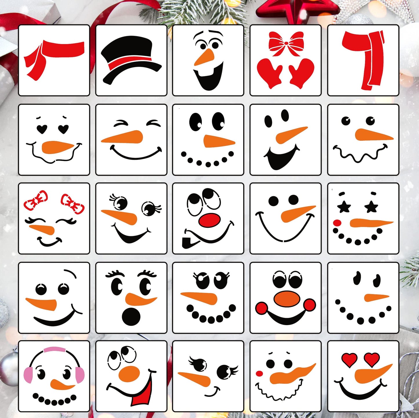 Snowman Face Stencil,5” Christmas Stencils for Crafts Reusable Holiday Stencils for Painting on Wood Block Wall Paper Fabric