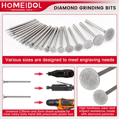 20Pcs Diamond Sanding Bit Compatible with Dremel Polishing Kit, HOMEIDOL T Shape 3/32"(2.35mm), 1/8"(3mm) Diamond Bits Rotary Tool Accessorie for Carving, Engraving, Grinding, Stone, Rocks, Jewelry