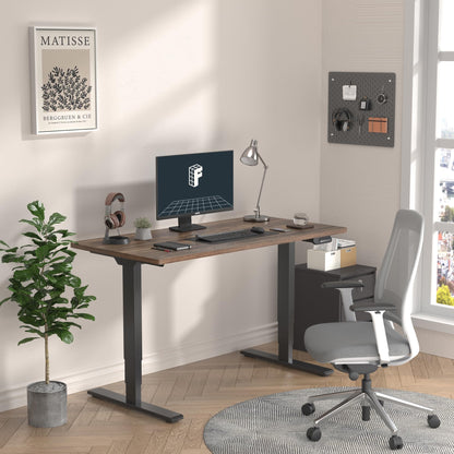 FLEXISPOT E6 3-Stage Dual Motor Electric Standing Desk 55 x 28 Sit Stand Up Desk, Holds 220 lbs, Adjustable Height w/Memory Presets, One-Piece Brown Wood Grain Desktop & Black Frame, Ships in 2 Boxes