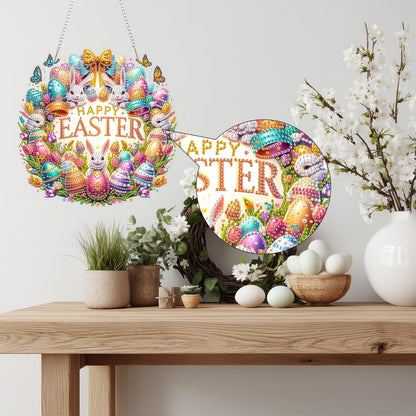 Aeepics Hanging Diamond Art Kit for Adult Easter, DIY Diamonds Painting Pendant Ornament Kit, Acrylic Diamond Art Painting Board Kit (Happy Easter Wreath)