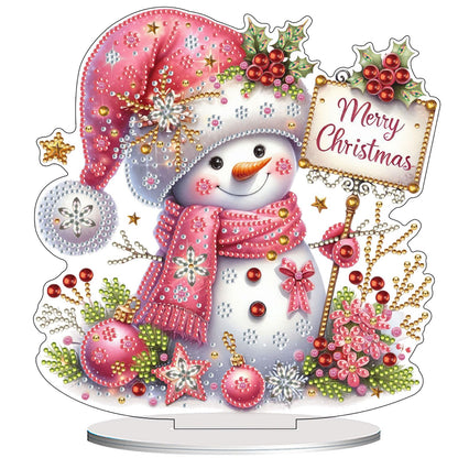 VODAPYC Christmas Diamond Art Tabletop Painting Kits, DIY Stand Up Double Sided Special Shaped Diamond Painting Desktop Ornament(Snowman-01)