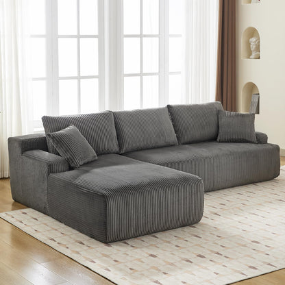 Cloud Boneless L-Shape Couch 108" Modern Sectional Comfy No Assembly Required Sleeper Modular Sofa with Corduroy Fabric Deep Seat Loveseat + Chaise Lounge Chair for Living Room