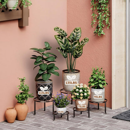 NQW 5 Pack Plant Stand Metal Flower Pot Stand Holders Indoor Tall Plant Rack Plant Round Black Plant Shelf For Living