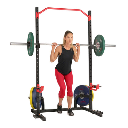 Sunny Health & Fitness Power Zone Squat Stand Power Rack - SF-XF9931, Upright,Black/Red