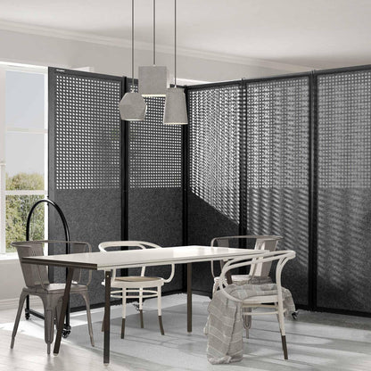 Folding Room Partition,Freestanding Privacy Divider,Portable Office Divider Wall,Commercial Space Partition Screen,Perforated Felt Panel Design,10'6"W x 6'7"H,5 Panel,Dark Grey