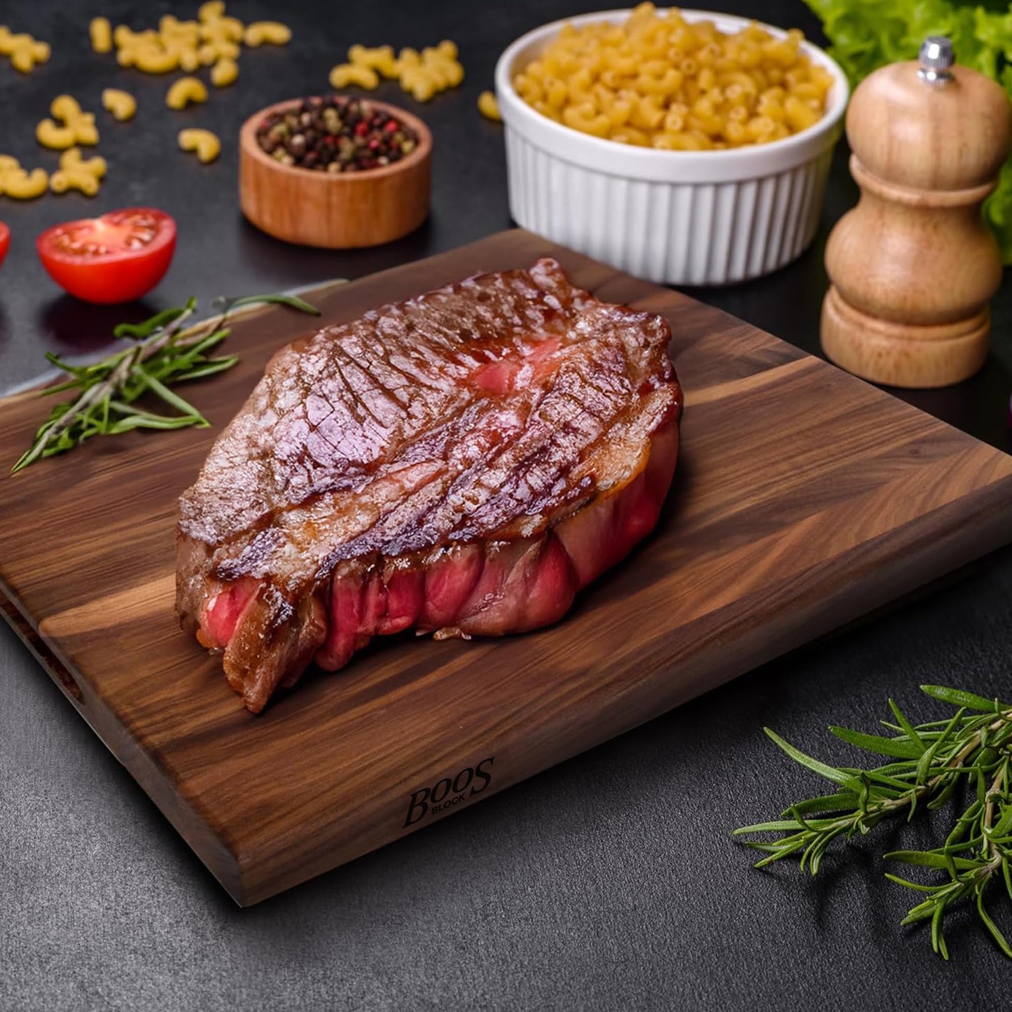 John Boos R-Board Series Rectangular Wooden Walnut Cutting Board 24”x18” – 1.5” Thick, 17-lb Reversible Butcher Block with Edge-Grain & Finger Grips – Made in the USA