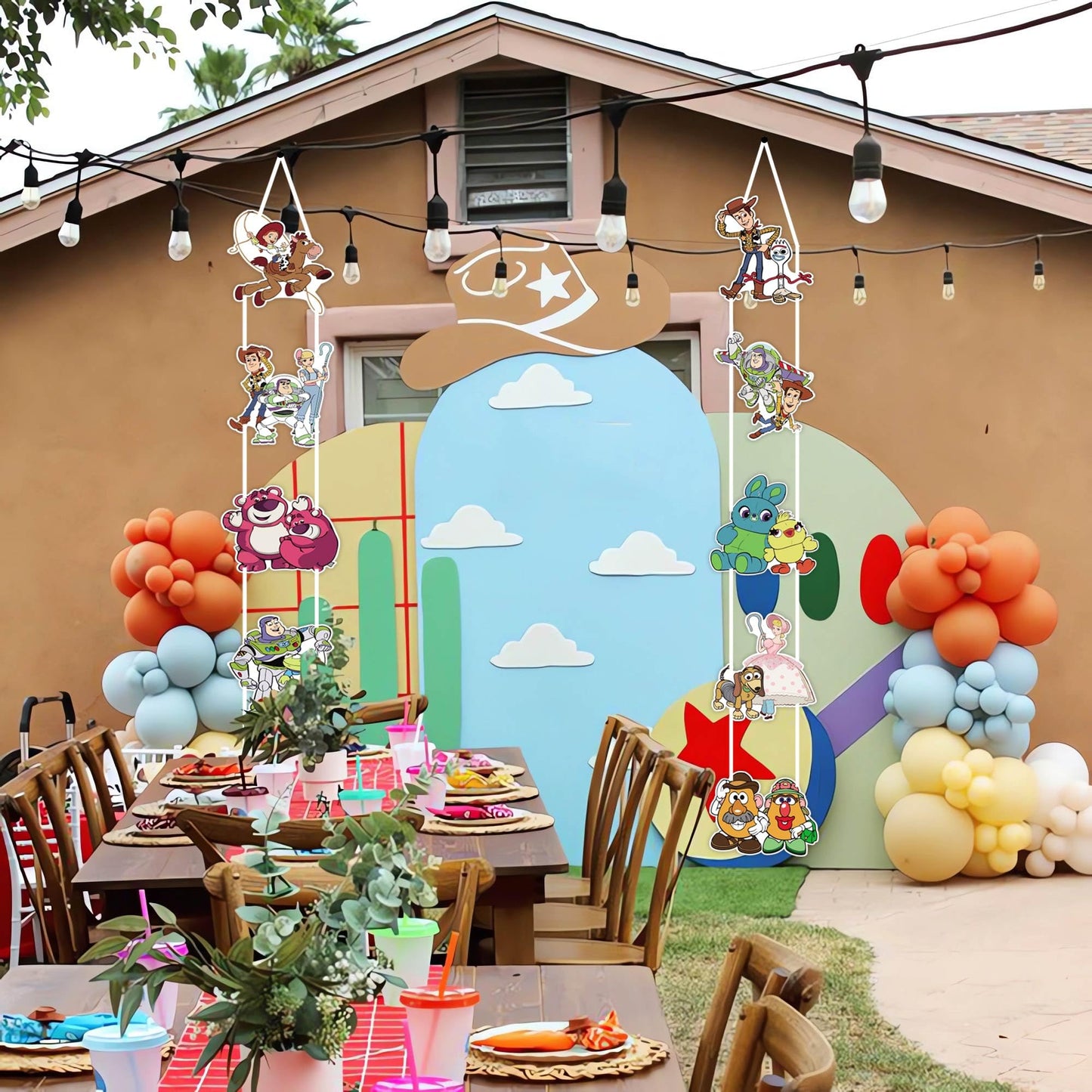 Cartoon Birthday Decorations, Birthday Party Porch Sign Banner Decoration Supplies, 10 Pcs Hanging Porch for Theme Party Supplies