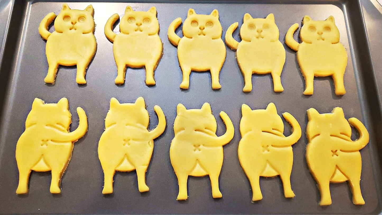 Chonky Kitty Cookie Cutter Set, 2 Pieces Large 4" Size Front and Back Cat Butt Cookie Cutters Baking Supplies