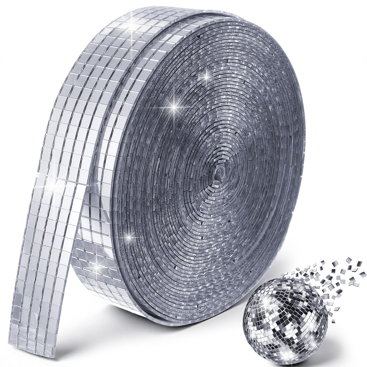 Afcabakila 15000PCS Disco Ball Mirror Tiles Self Adhesive Mosaic Tiles for Crafts, 5x5 mm Disco Ball Tapes Stickers Small Square for Interior, Vases, Photo Frames,and DIY Decoration Accessory