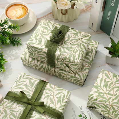 FYSUIMU William Morris Wrapping Paper - Mini Roll - 17 In x 32.8 Ft Greenery Leaves Gift Wrap Paper Botanical DIY Art Crafts Papers for Wedding Birthday Holiday Party Supplies
